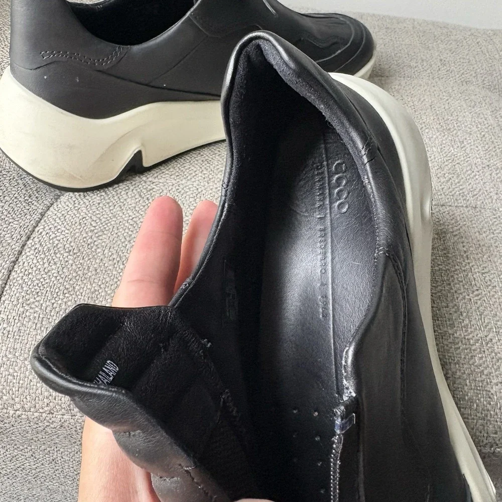 ECCO Women's Shoes Chunky Zip Up Black Leather Walking Casual CitySz 9-9,5 EU 40